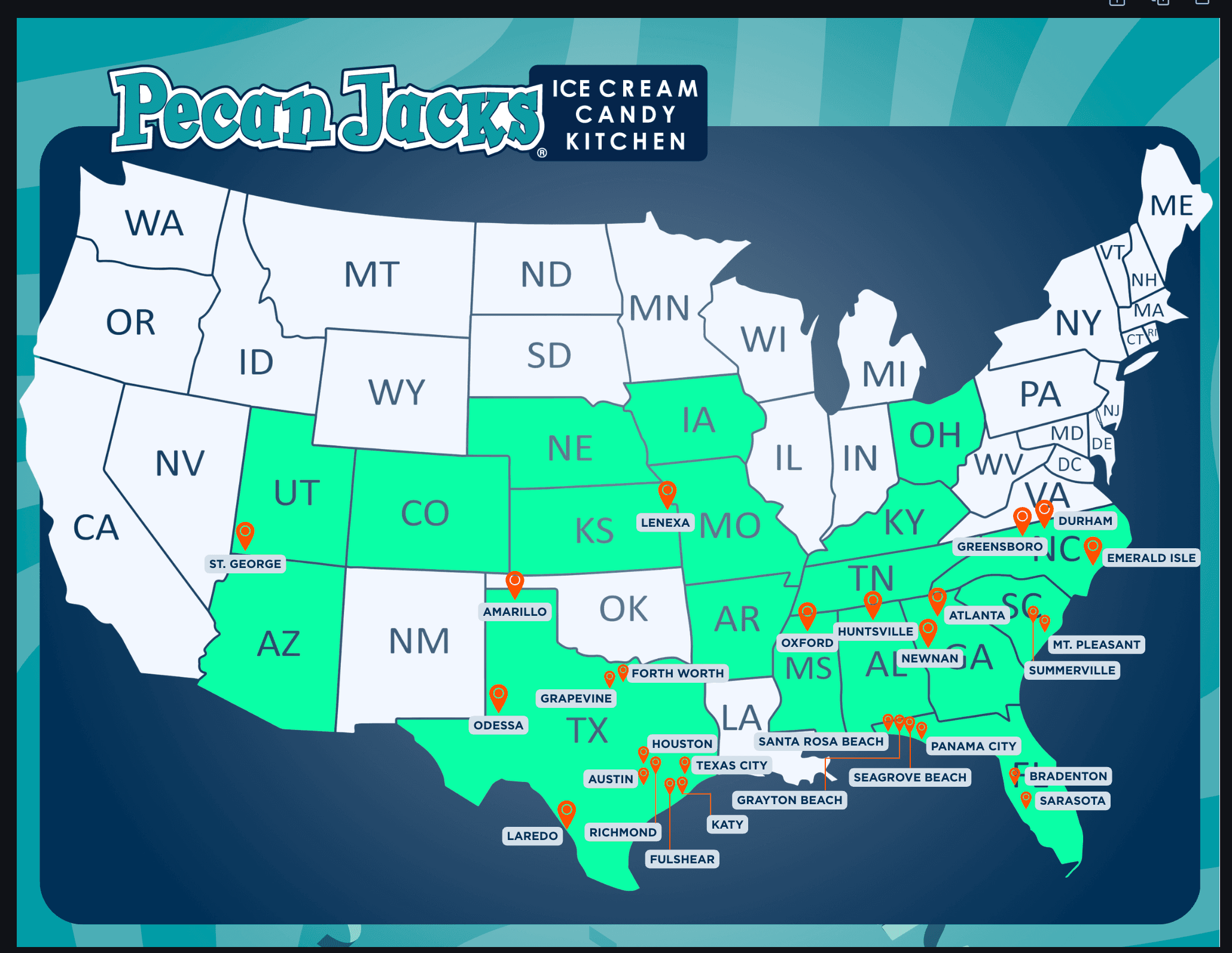 Pecan Jacks franchise territory map